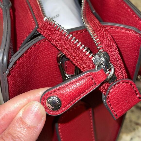 Karl Lagerfeld Paris Womens Maybelle Satchel Crossbody With Pouch Red Medium NWT - Picture 8 of 11